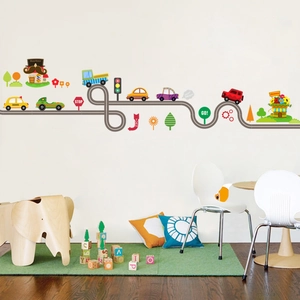Stickers muraux de transport de dessins animés avec voitures pour chambre d'enfant