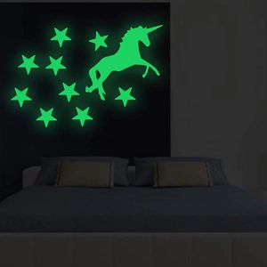 Glow in the dark unicorn and stars wall stickers for cute nursery home decoration
