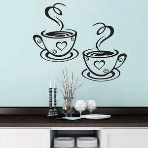 Minimalist Coffee Cup Heart Wall Stickers PVC Waterproof Removable Decals For Kitchen Cafe Dining Room Home Decor