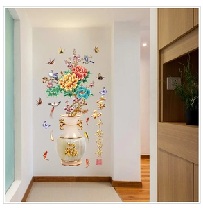 Traditionele Chinese muursticker met pioenen en eksters voor huiswanddecoratie