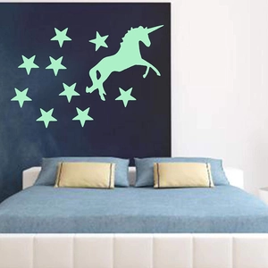Luminous unicorn and star wall stickers for kids bedroom glow in the dark wall decor