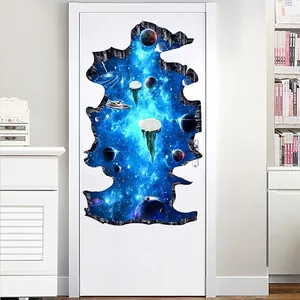 3D outer space planet wall sticker with broken wall effect for living room decoration