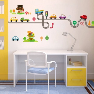Stickers muraux transport de dessins animés avec voitures colorées pour chambres