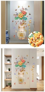 Detailweergave van hoge resolutie Chinese pioenroos muurstickers op de gangmuur decor