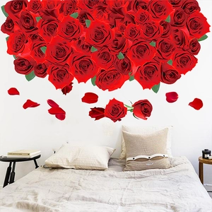 Romantische Rote Rose Wandsticker Wasserdicht PVC Floral Wandtattoo Für Wohnzimmer Schlafzimmer Badezimmer DIY Home Decor
