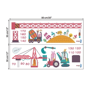 Detailansicht der Cartoon-Kran-Größentabelle Wandaufkleber mit 90x30cm Layout-Format