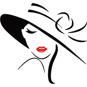 Minimalist vinyl wall sticker featuring a woman with black hat and red lips silhouette