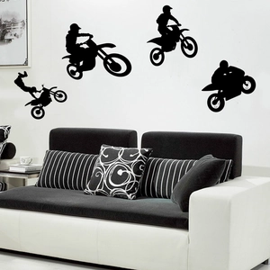Set of four black motocross stunt wall decals for living room and bedroom decor