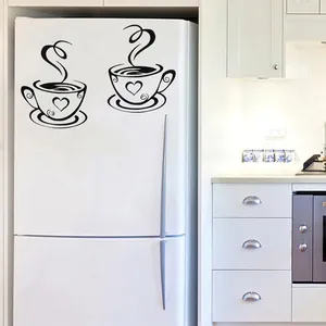 Minimalist black coffee cup wall stickers and heart decals for modern kitchen fridge decor