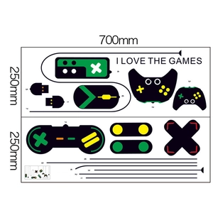 Detailed game controller wall sticker layout with I LOVE THE GAMES slogan and dimensions