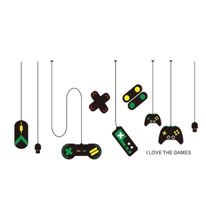 Video game controller and mouse wall stickers for gaming room decor in black and green