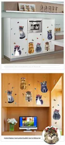 Détail des autocollants 3D de chats peints à la main avec couronnes et papillons