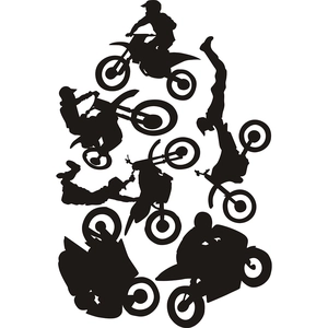 Set of 7 black motorcycle stunt silhouette wall stickers for home decor