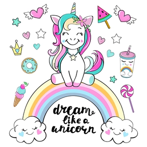Stickers muraux licorne et arc-en-ciel pour chambre d'enfant avec gourmandises