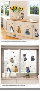 Stickers muraux chats 3D réalistes avec couronnes de fleurs et papillons pour la maison