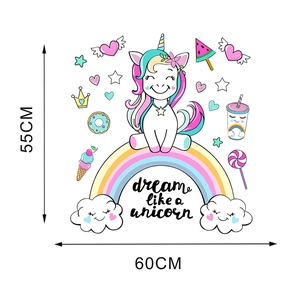 Tableau de dimensions détaillé 55x60cm pour stickers muraux licorne et arc-en-ciel
