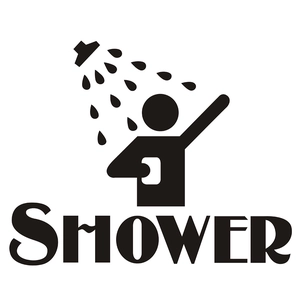 Modern black vinyl shower silhouette wall sticker with decorative shower text for bathrooms
