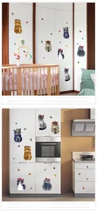 Stickers muraux 3D chats réalistes avec couronnes de fleurs pour chambre et cuisine