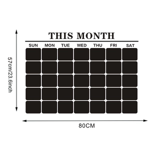 Detailed dimension guide for 80x57cm black monthly planner wall sticker for office