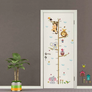 Cartoon jungle animals height growth chart wall sticker featuring elephant and lion