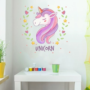 Cartoon Unicorn Wall Sticker Purple Pink Star Heart Pattern Waterproof PVC Removable Decal For Kids Room Nursery Decor