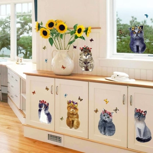 Stickers muraux 3D chatons à fleurs et papillons pour décoration de chambre enfant