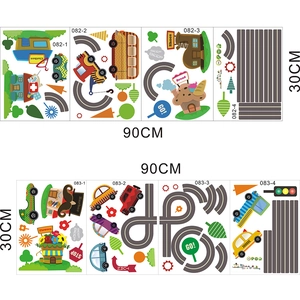 Stickers muraux voitures animées pour chambre d'enfant avec routes et bâtiments