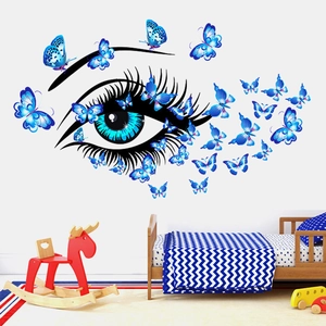 Artistic blue eye and butterflies wall decal for living room bedroom decoration