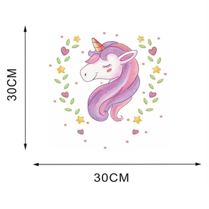 Detailed size view of unicorn wall sticker with stars and hearts measuring 30x30 cm