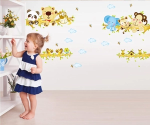 Stickers muraux d'animaux de la forêt avec panda et éléphant pour chambre d'enfant