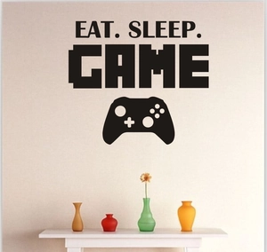 Wandaufkleber mit Gamecontroller und Eat Sleep Game Schriftzug für das Kinderzimmer