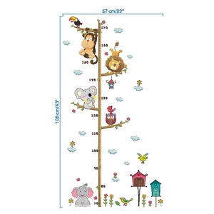 Cartoon animal height chart sticker with elephant and lion for kids room wall decor