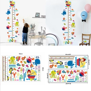 Sticker Mural de Croissance Enfants Animaux Marins Dessin Animé Mural PVC Imperméable Baleine Chat Pêche Décoration Chambre