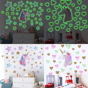 Luminous Unicorn Wall Stickers Glow In The Dark Stars Hearts PVC Decals For Kids Bedroom Nursery Room DIY Wall Decor