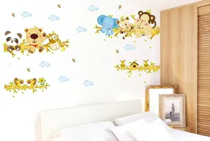 Stickers muraux d'animaux de dessin animé avec panda et éléphant pour chambre d'enfant
