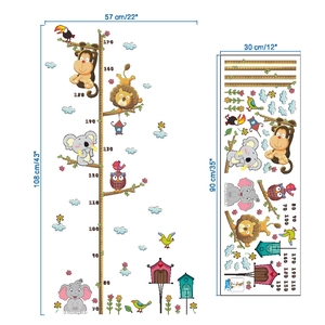Detail view of cartoon animal height chart wall sticker showing dimensions and layout