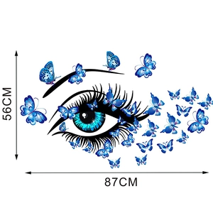 Detailed dimensions of butterfly and eye wall decal measuring 87cm by 56cm in size