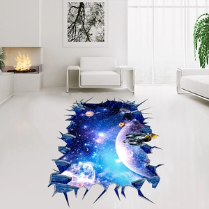 3D outer space wall sticker with realistic galaxy planets and spaceship for room decor