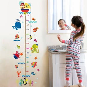 Sticker mural mètre ruban baleine et animaux marins pour chambre enfant 50cm à 170cm