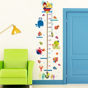 Toise enfant thème océan avec chats pêcheurs et animaux marins de 50cm à 170cm