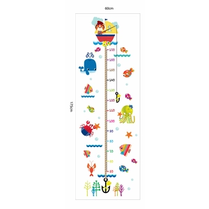 Sticker mural toise nautique avec animaux marins pour chambre d'enfant de 60x175cm