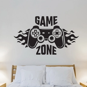 Game Zone vinyl wall decal featuring a gaming controller and flames for bedroom decor