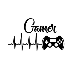 Gamer wall sticker with vinyl controller silhouette and heartbeat line for gaming room