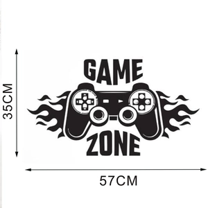 Detail view of Game Zone wall decal showing precise dimensions of 57cm width and 35cm height