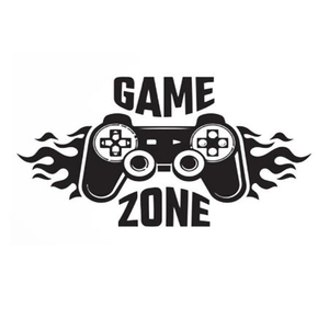 Game Zone vinyl wall sticker featuring a controller with flame graphics in black and white