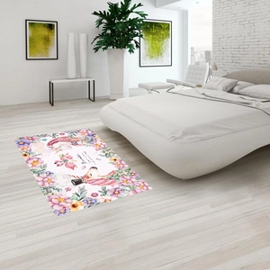 Floral unicorn wreath area rug with watercolor deer illustration for modern bedroom decor