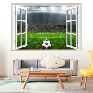3D Fußballplatz Wandtattoo Falsches Fenster PVC Abnehmbar Wasserdicht Stadion Wandbild Für Kinderzimmer Schlafzimmer Dekoration