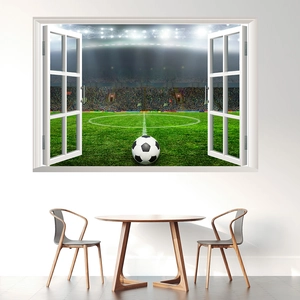 3D-Fußballfeld-Wandaufkleber mit offenem Fensterblick für Wohnzimmerdekoration