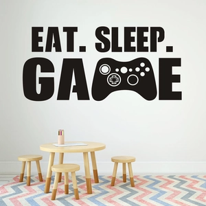 Adesivo da Parete in Vinile Eat Sleep Game Scritta Gamer Controller Removibile per Soggiorno Camera da Letto Sala Giochi Decorazione