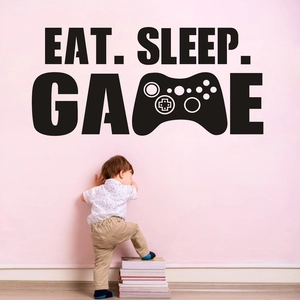 Adesivo murale Eat Sleep Game in vinile con silhouette controller per cameretta
